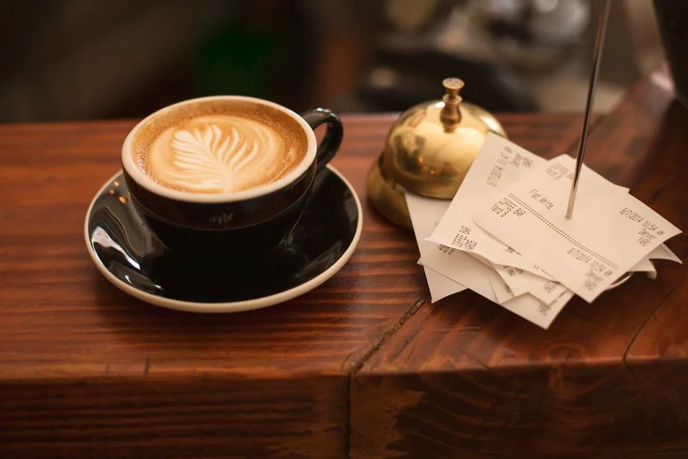 Latte on a café counter